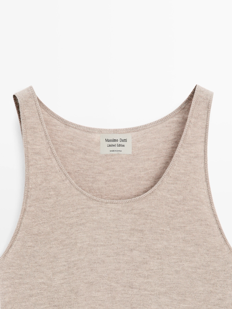 Длинный топ на тонких бретельках из 100% кашемира - limited