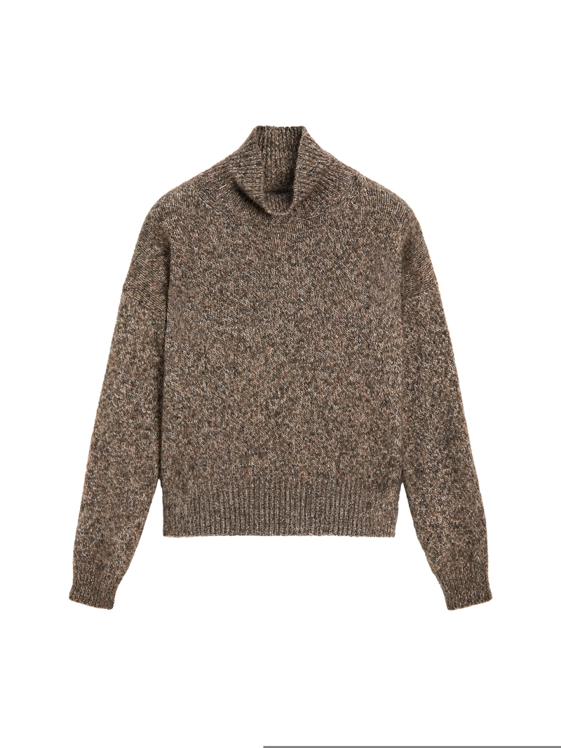 Свитер с высоким воротником из альпаки и шерсти в технике мулине