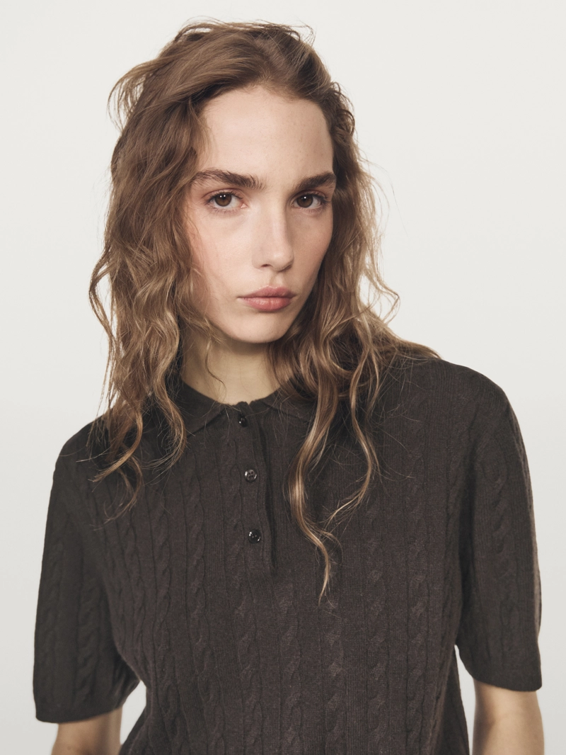 Поло с короткими рукавами косой вязки