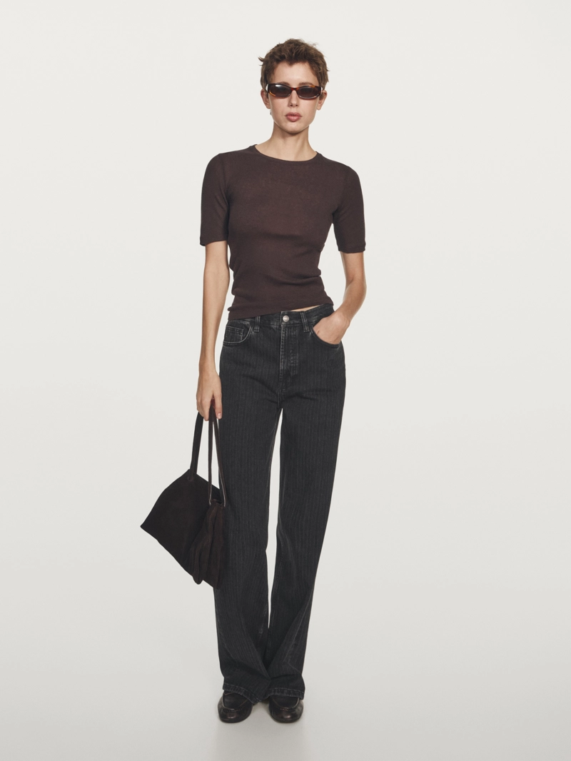 Джинсы прямого кроя с полосатой отделкой в талии