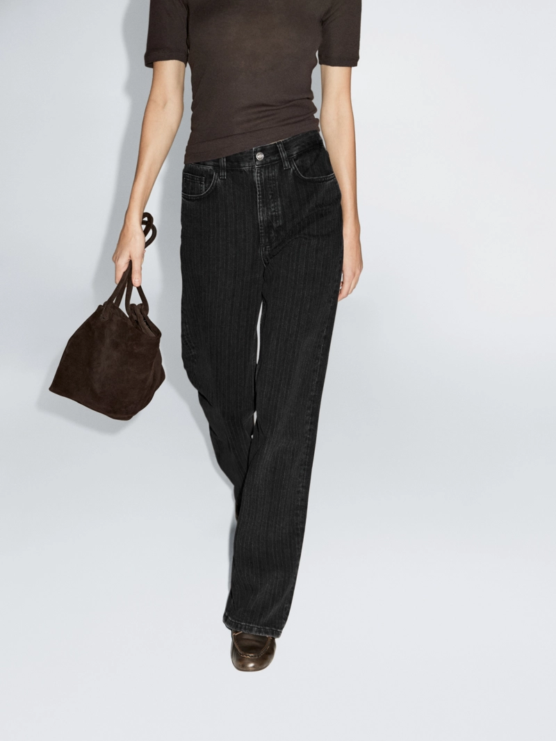 Джинсы прямого кроя с полосатой отделкой в талии