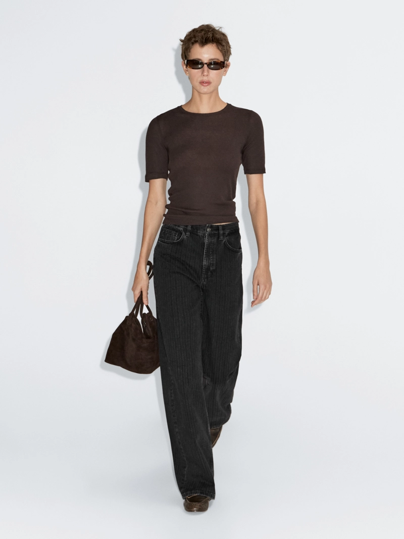 Джинсы прямого кроя с полосатой отделкой в талии