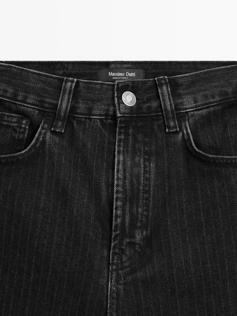 Джинсы прямого кроя с полосатой отделкой в талии