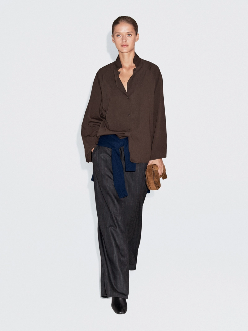 Рубашка с текстурными рукавами реглан