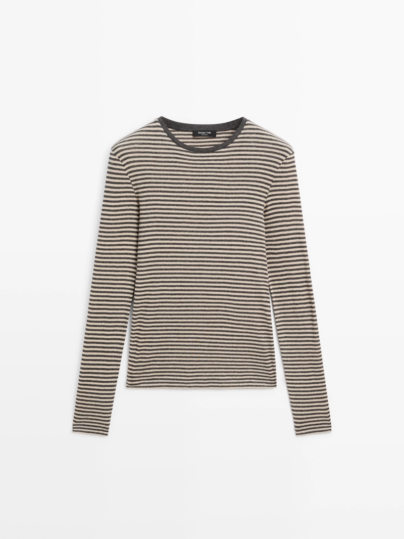 Футболка из хлопково-вискозного трикотажа с длинным рукавом