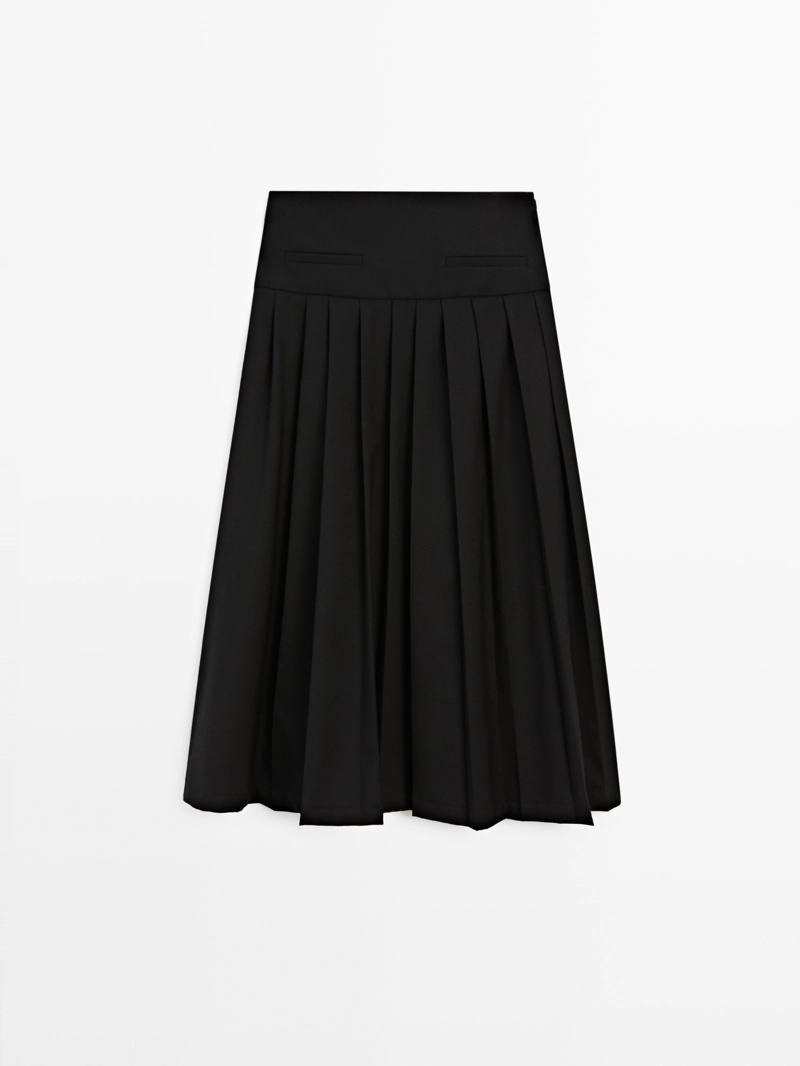 Юбка-миди из шерстяной смеси с разноуровневыми складками