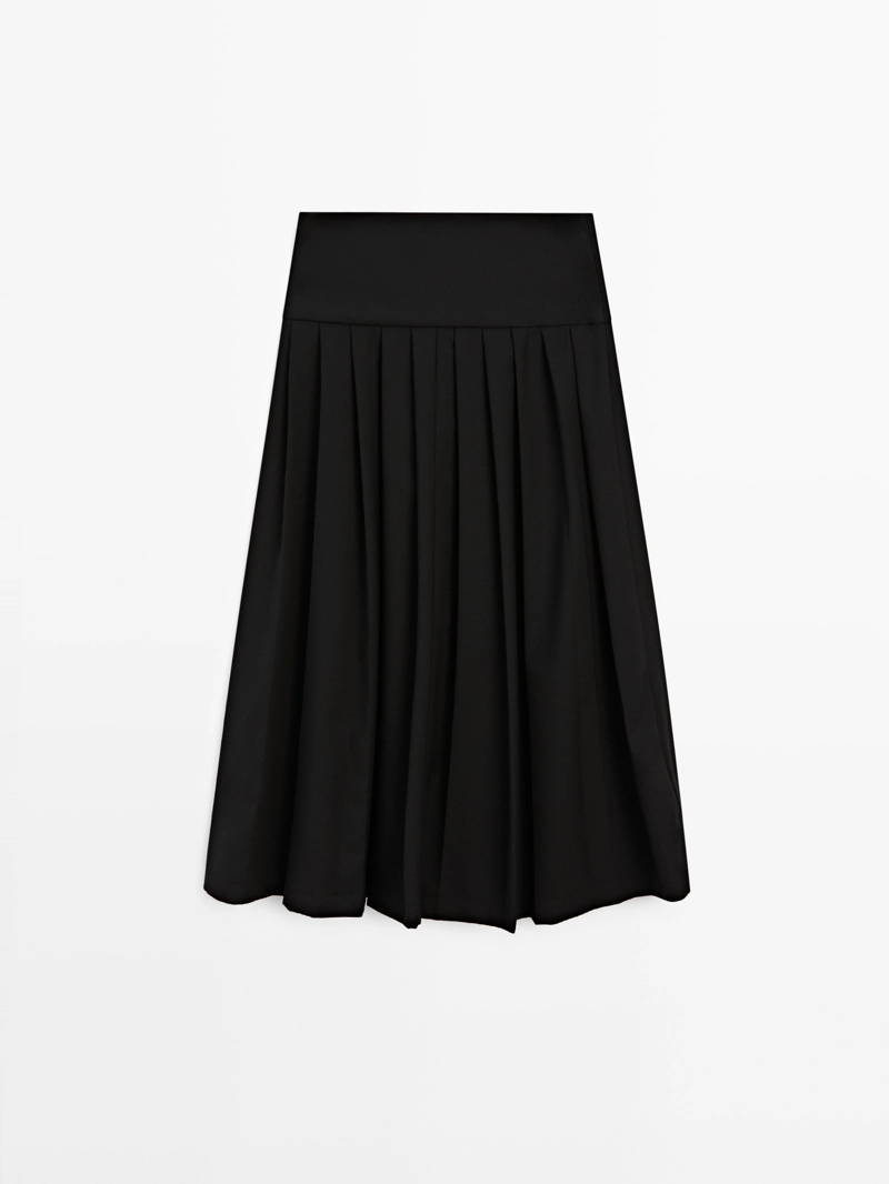 Юбка-миди из шерстяной смеси с разноуровневыми складками