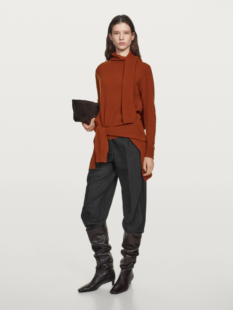 Свитер из шерстяной смеси с деталями в виде шарфа