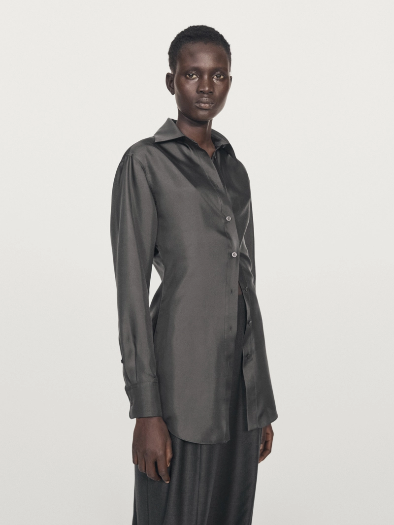 Рубашка из 100% шелка с приталенным силуэтом - limited