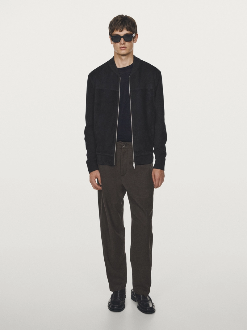 Куртка-бомбер из шерсти и замши