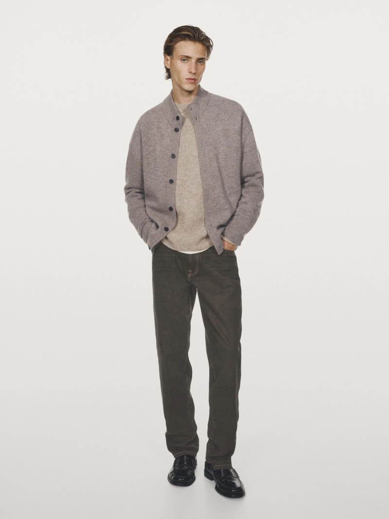 Кардиган с высоким воротом из 100% шерсти