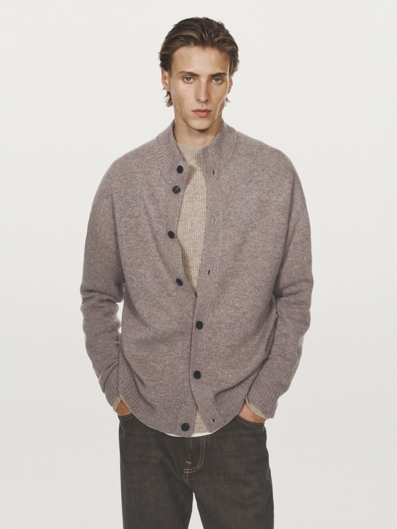 Кардиган с высоким воротом из 100% шерсти