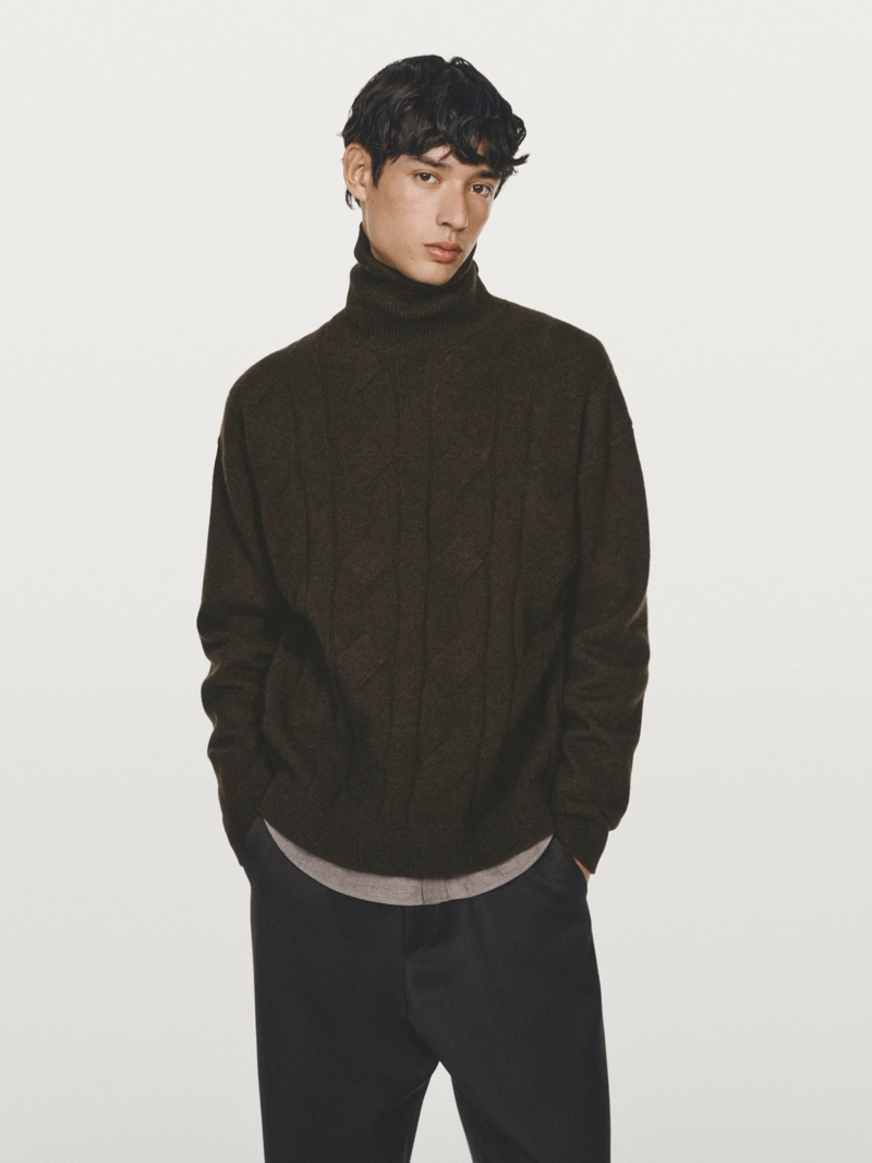 Вязаный свитер из шерстяной смеси с высоким воротником l01152233