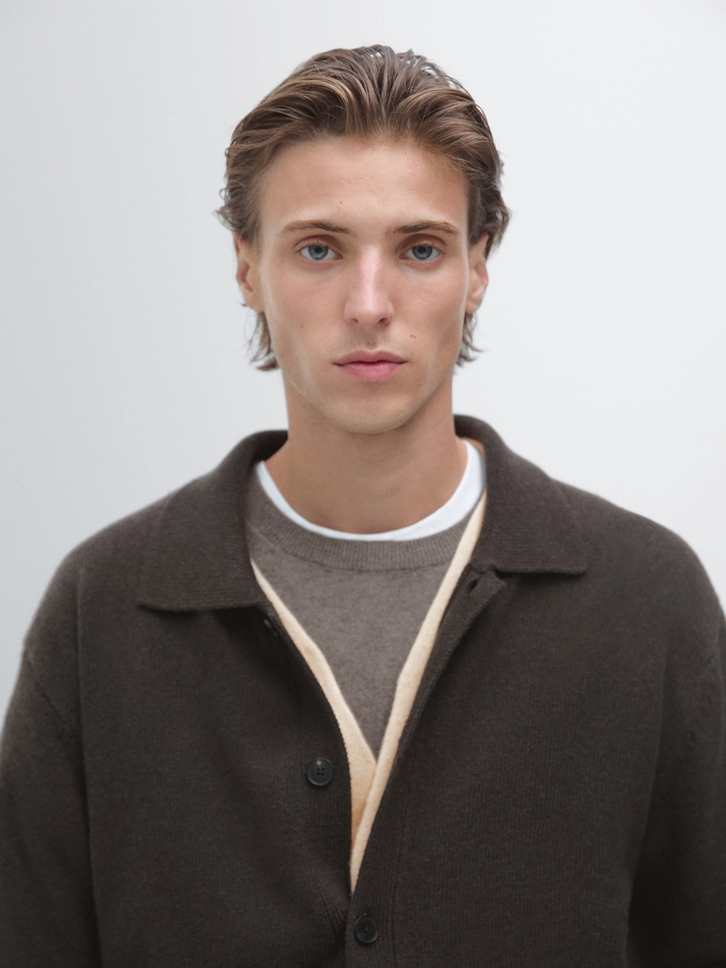 Кардиган из 100% шерсти с воротником-поло