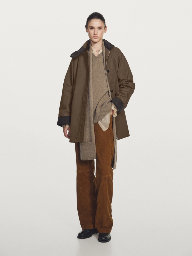 Парка с высоким воротником из вощеного хлопка с деталями из вельвета