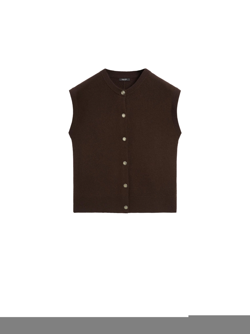 Жилет из вязаного шерстяного микса с золотыми пуговицами