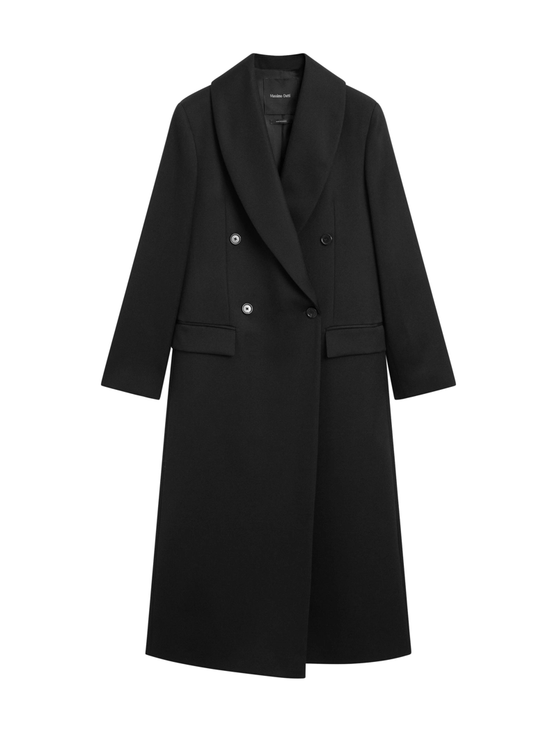 Длинное двубортное пальто из 100% шерсти