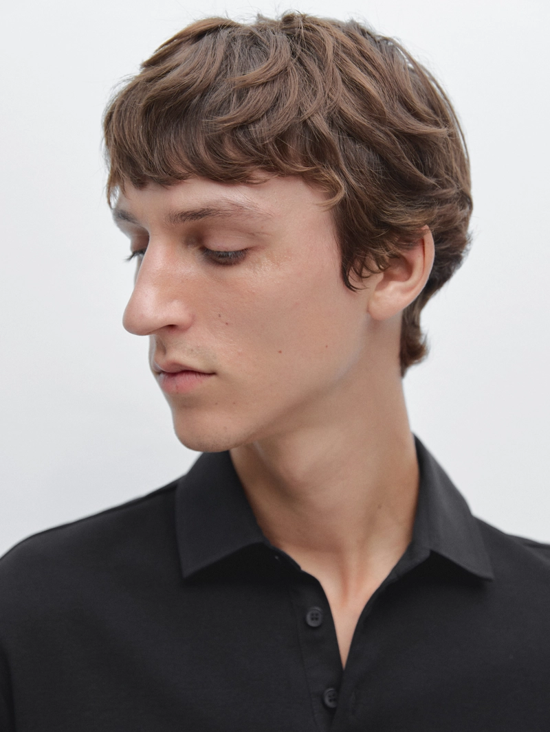 Поло с длинным рукавом и контрастным воротником