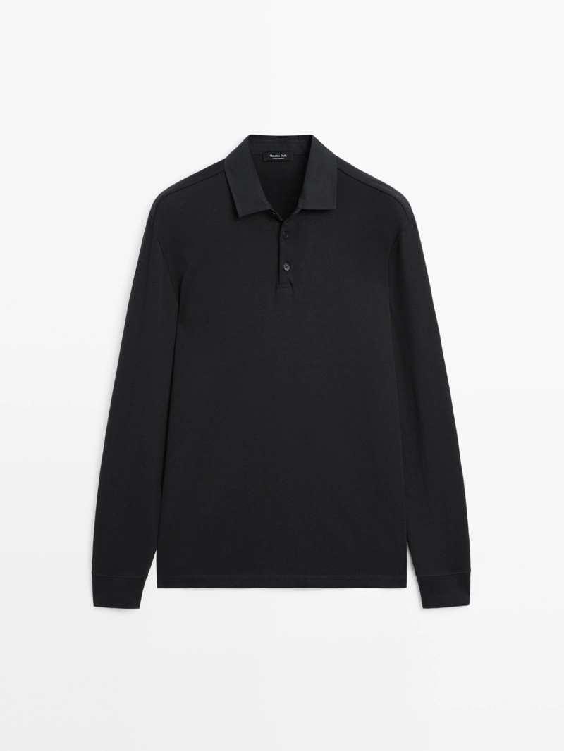 Поло с длинным рукавом и контрастным воротником