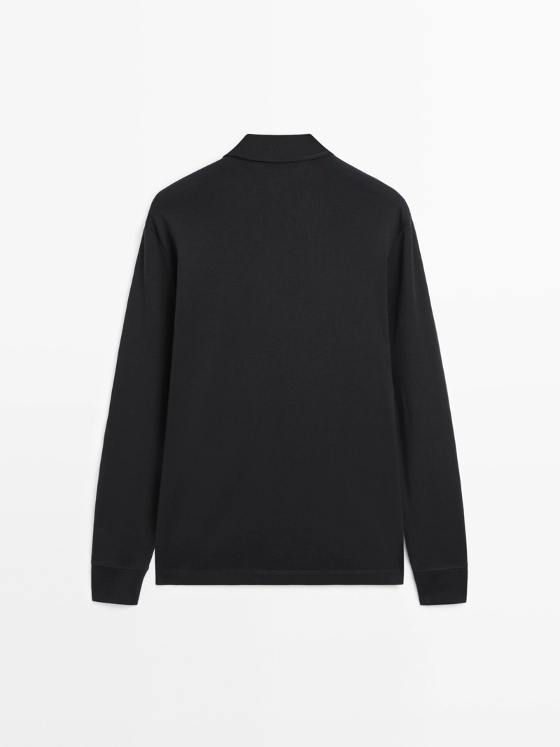 Поло с длинным рукавом и контрастным воротником