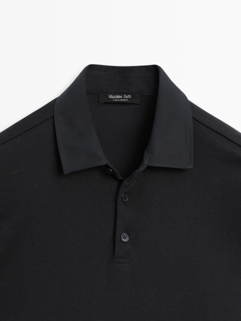 Поло с длинным рукавом и контрастным воротником