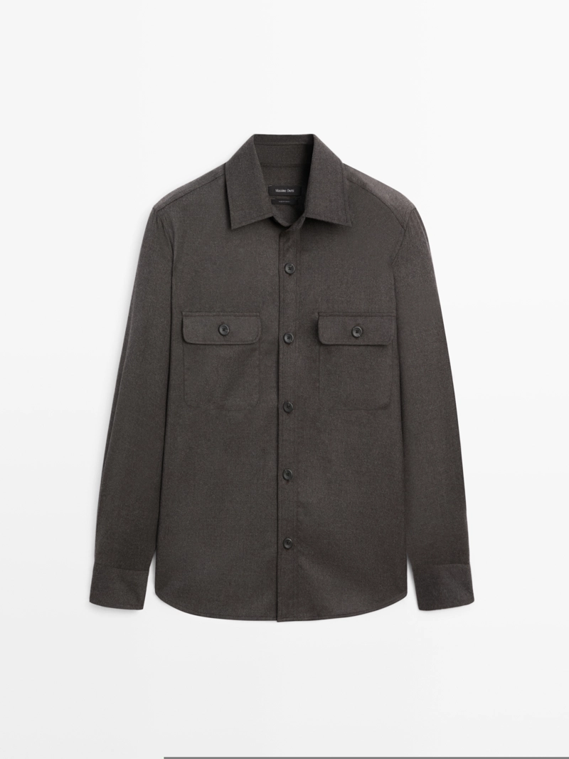 Рубашка-косоворотка regular fit из 100% шерсти