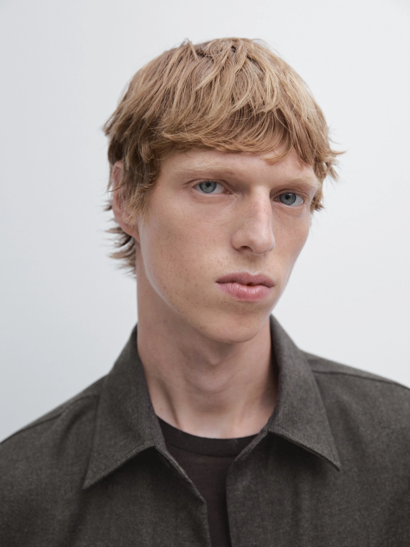 Рубашка-косоворотка regular fit из 100% шерсти