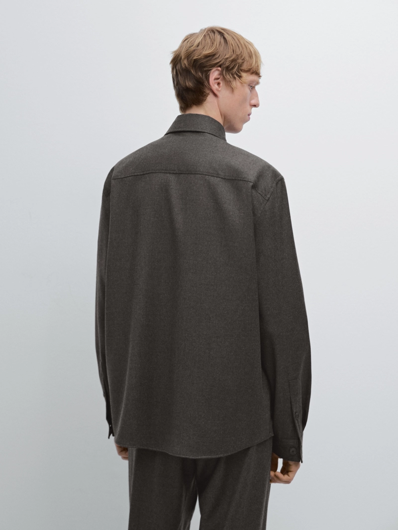 Рубашка-косоворотка regular fit из 100% шерсти