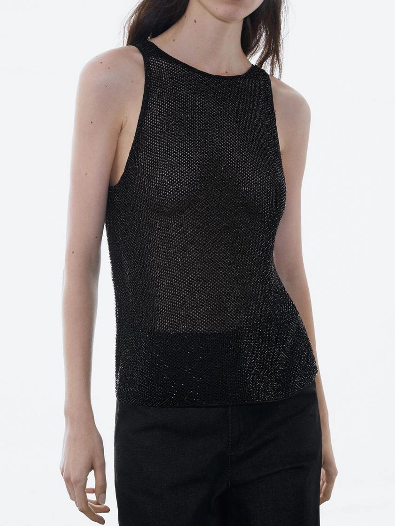 Прозрачный топ с бисером в тон