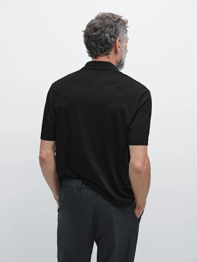 Поло из шерстяной смеси с коротким рукавом