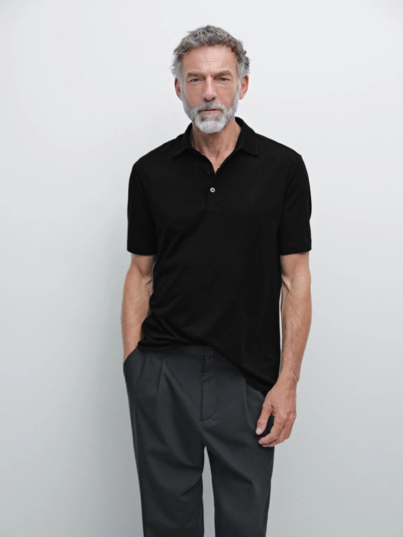 Поло из шерстяной смеси с коротким рукавом