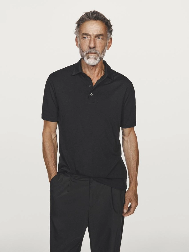 Поло из шерстяной смеси с коротким рукавом