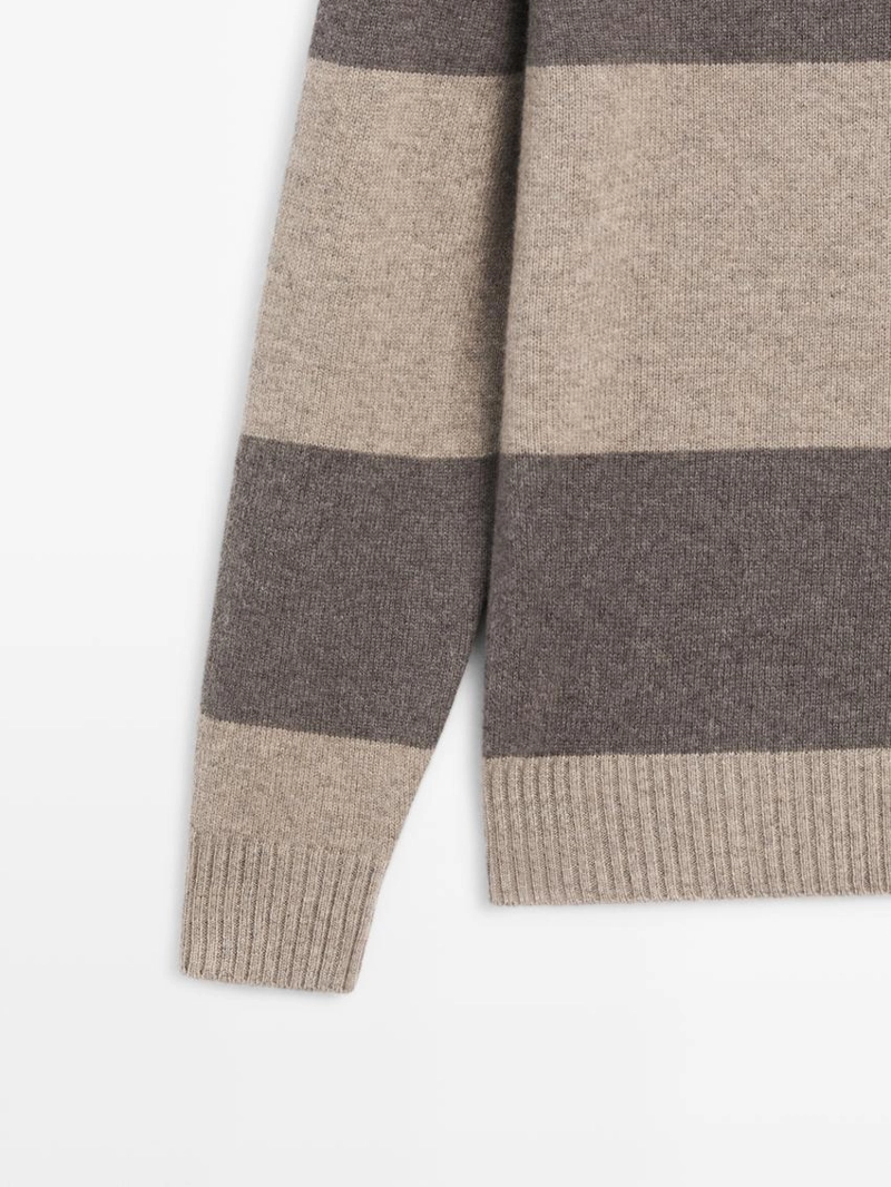 Поло свитер с поло из полосатого шерстяного трикотажа