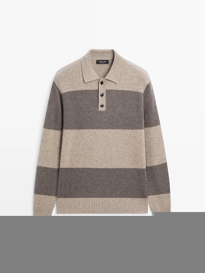 Поло свитер с поло из полосатого шерстяного трикотажа