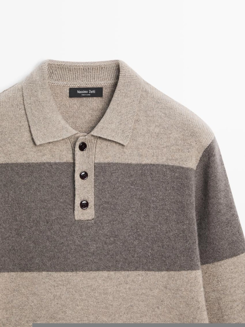 Поло свитер с поло из полосатого шерстяного трикотажа