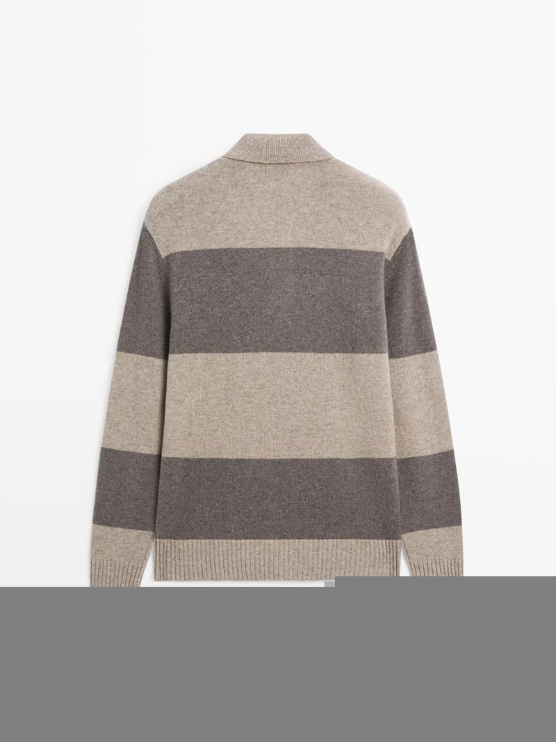 Поло свитер с поло из полосатого шерстяного трикотажа