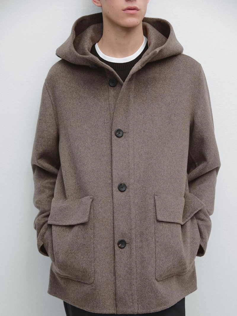 Пальто из шерстяной смеси с капюшоном