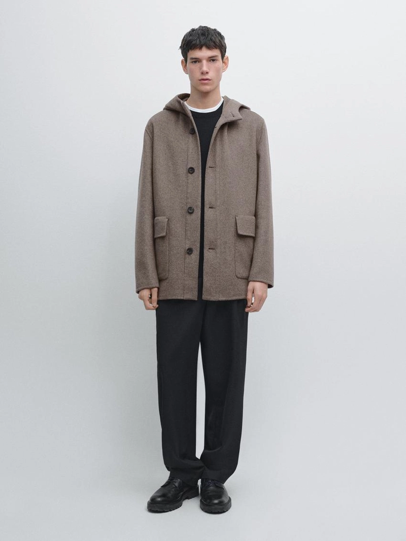 Пальто из шерстяной смеси с капюшоном