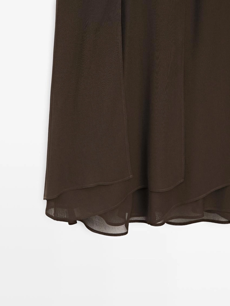 Юбка миди со шлейфом и оборками