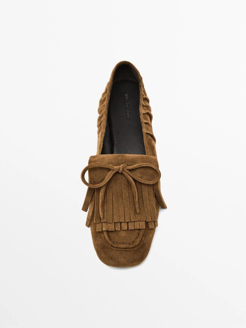 Лоферы из разделанной замши с бахромой