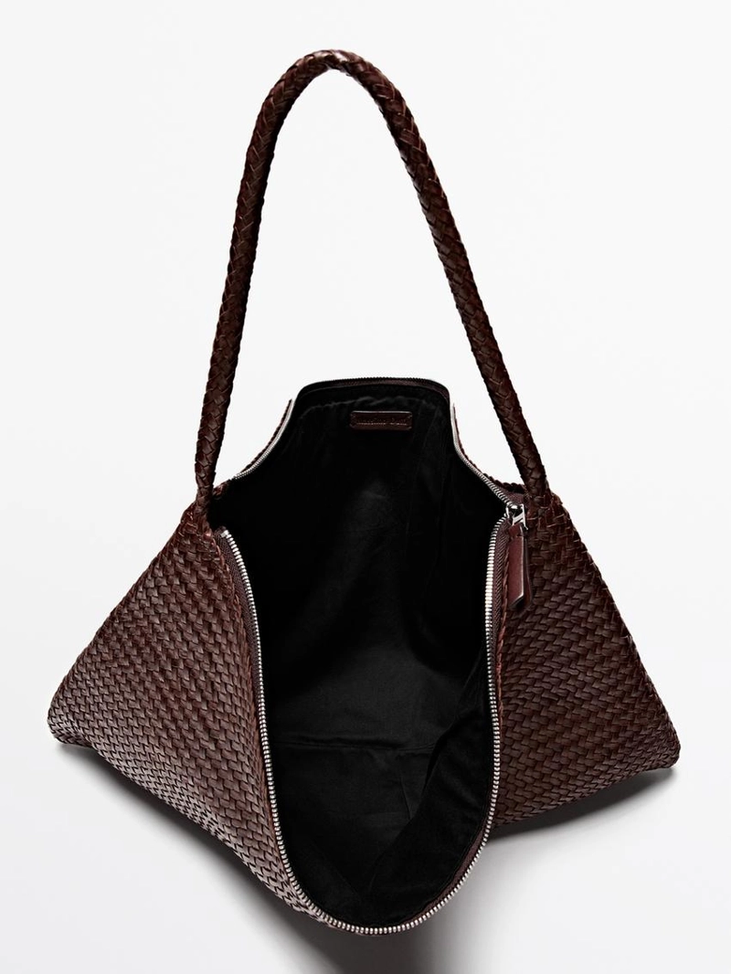 Сумка большая плетеная из натуральной кожи наппа