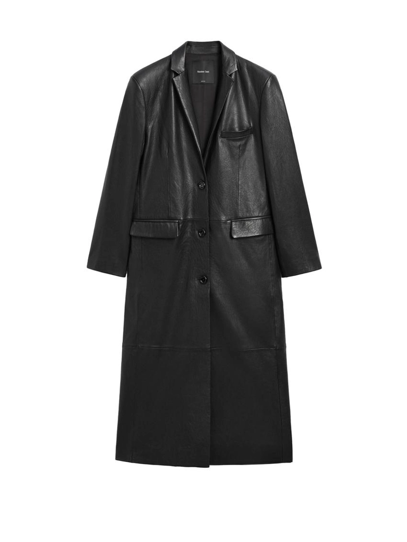 Длинное кожаное пальто из овечьей кожи