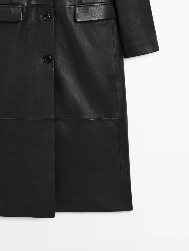 Длинное кожаное пальто из овечьей кожи