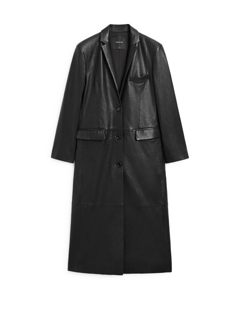 Длинное кожаное пальто из овечьей кожи