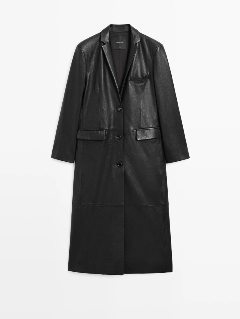 Длинное кожаное пальто из овечьей кожи