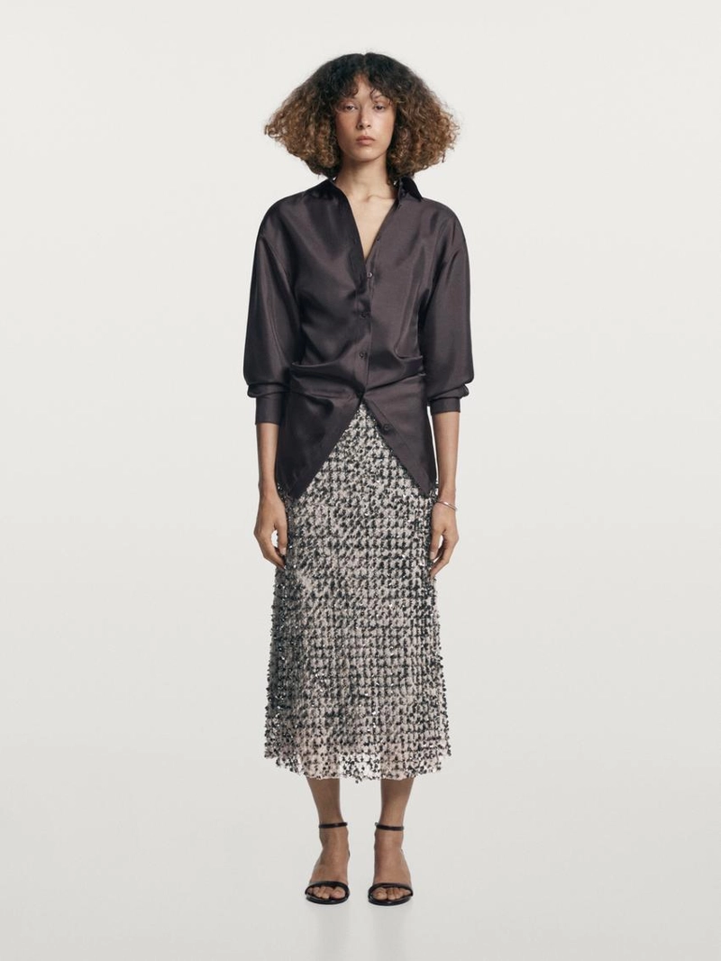 Юбка-миди с вышивкой и стразами