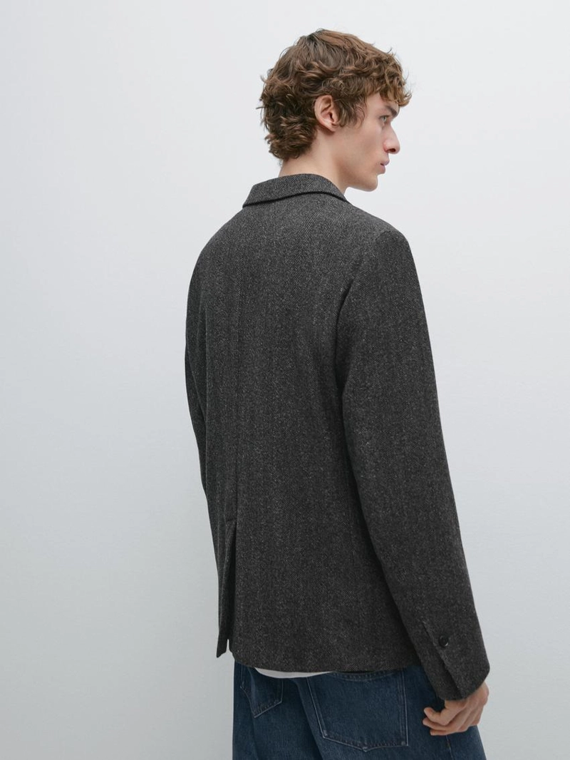 Пиджак из шерстяно-хлопковой смеси в мелком рисунке ёлочка