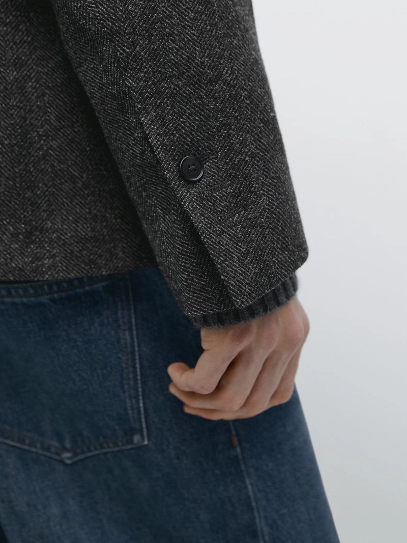 Пиджак из шерстяно-хлопковой смеси в мелком рисунке ёлочка