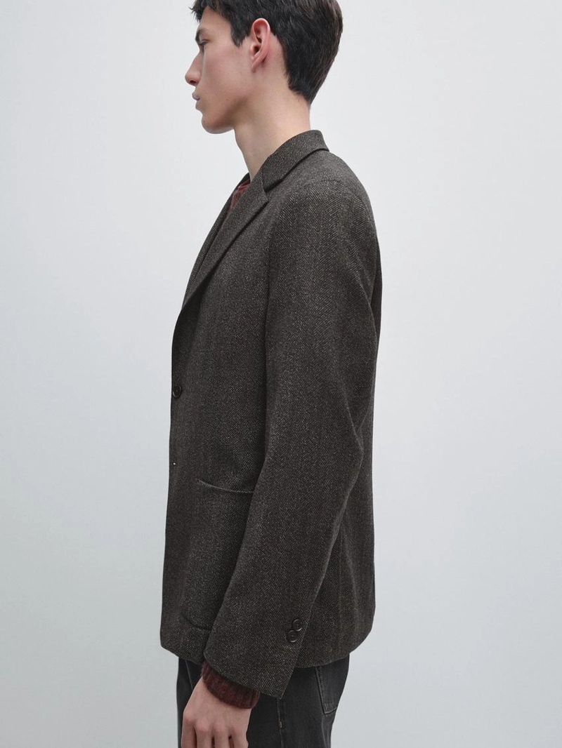 Пиджак из шерстяно-хлопковой смеси в мелком рисунке ёлочка