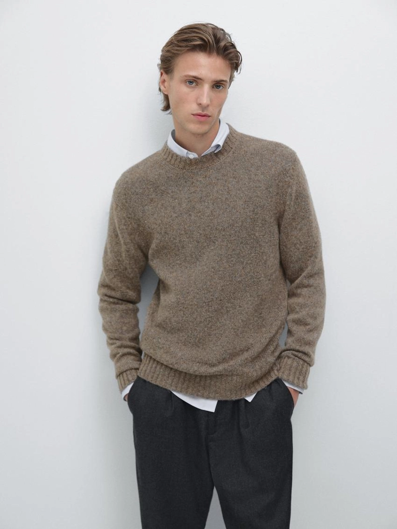 Трикотажный свитер с круглым вырезом из шерстяной смеси